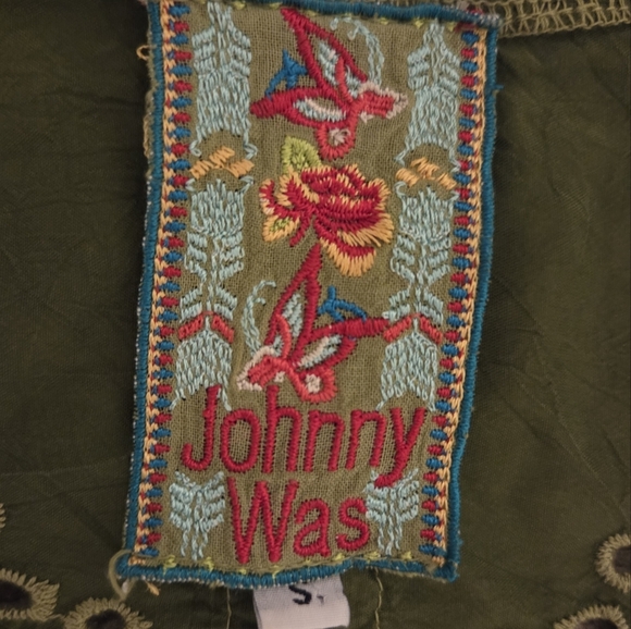 Johnny Was Spear Tank Eyelet Embroidery Boho Top Olive Green Women's Small - Picture 3 of 8